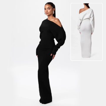 Ins Slim Long Sleeve Knitted Dress Evening Party Sexy Off-shoulder Bodycon Long Dresses