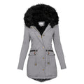 Women's Plush Hooded Parkas Winter Warm Thick Zip-up Jackets Casual Mid-length Solid Buckle Pockets Coat Outerwear Clothing - Dealnza