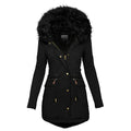 Women's Plush Hooded Parkas Winter Warm Thick Zip-up Jackets Casual Mid-length Solid Buckle Pockets Coat Outerwear Clothing - Dealnza