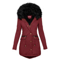 Women's Plush Hooded Parkas Winter Warm Thick Zip-up Jackets Casual Mid-length Solid Buckle Pockets Coat Outerwear Clothing - Dealnza
