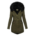 Women's Plush Hooded Parkas Winter Warm Thick Zip-up Jackets Casual Mid-length Solid Buckle Pockets Coat Outerwear Clothing - Dealnza