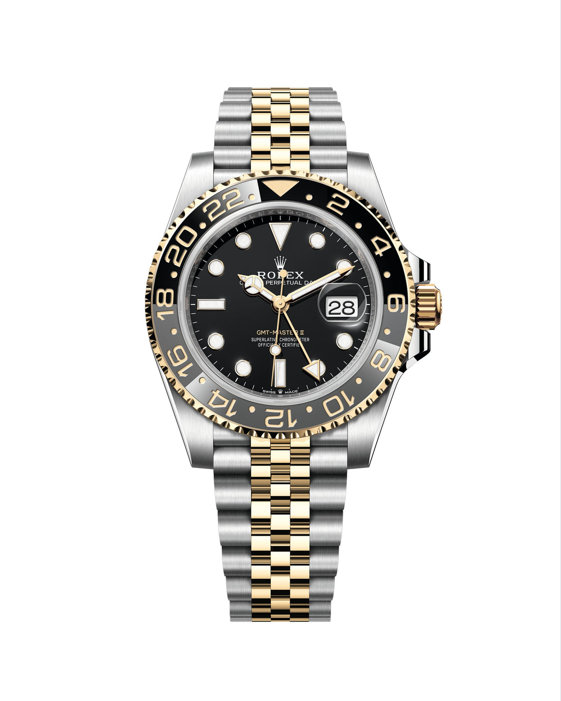 GMT-Master II in Oystersteel and yellow gold with a black dial and a Jubilee bracelet.