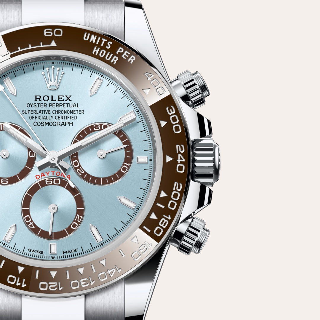 Chronograph Daytona watch in platinum with an ice blue dial
