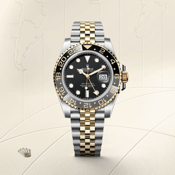 GMT-Master II in Oystersteel and yellow gold with a black dial and a Jubilee bracelet.